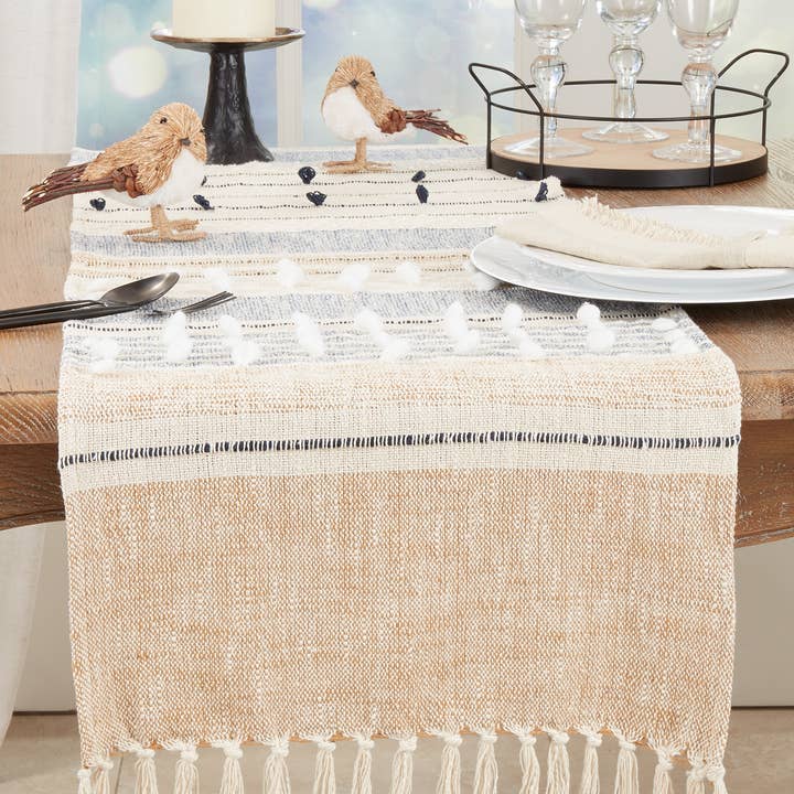 Natural Elegance Woven Textured Stripe Table Runner for wholesale by Saro Lifestyle