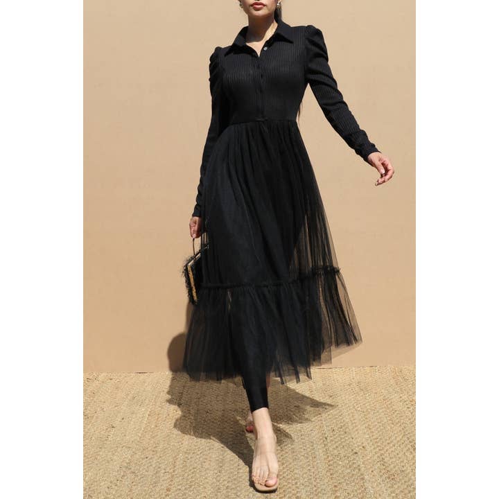 Black Pearl Clothing - Wholesale Dress - Women's - PUFF SLEEVE TULLE DRESS1