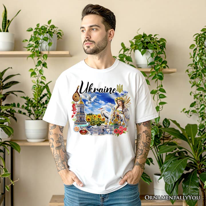 White Artistic Ukraine Vintage T-Shirt, Traditional Tee for wholesale on Faire4