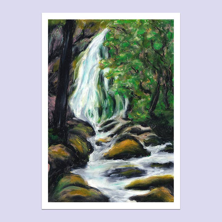 Forest Stream – A5 Oil Pastel Landscape Art Print for wholesale by Lucy Locks Art