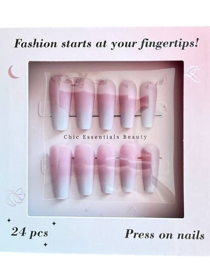 Pink & White Pastels Ombre Press-On Nails – Coffin 24 pcs for wholesale by Chic Essentials Beauty