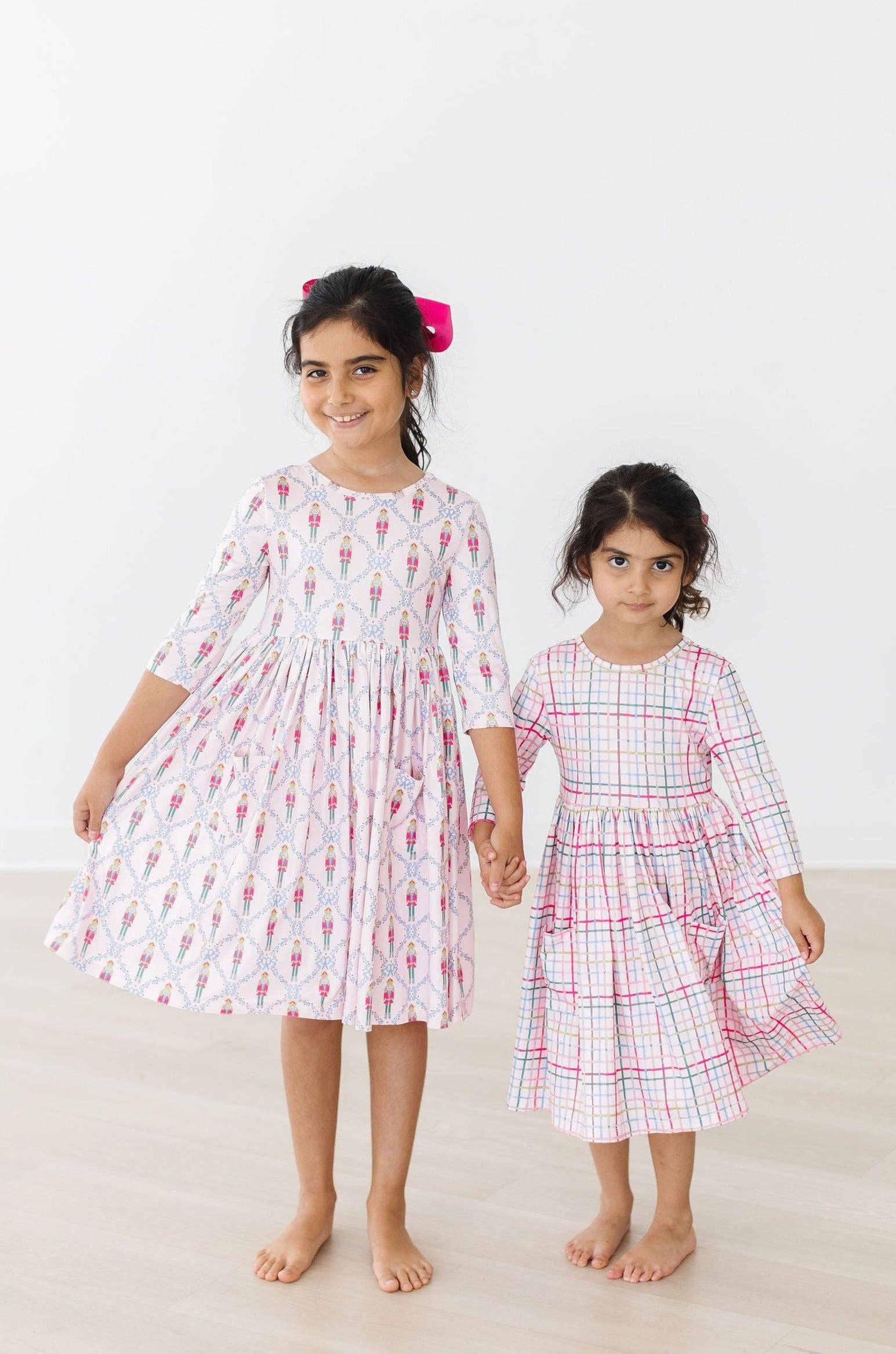 Mila & Rose - Wholesale Dress - Kids - Pink Plaid 3/4 Sleeve Pocket Twirl Dress6