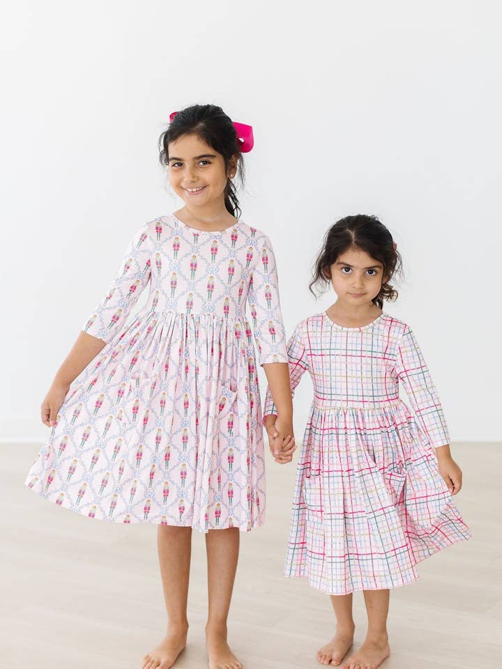 Mila & Rose - Wholesale Dress - Kids - Pink Plaid 3/4 Sleeve Pocket Twirl Dress6