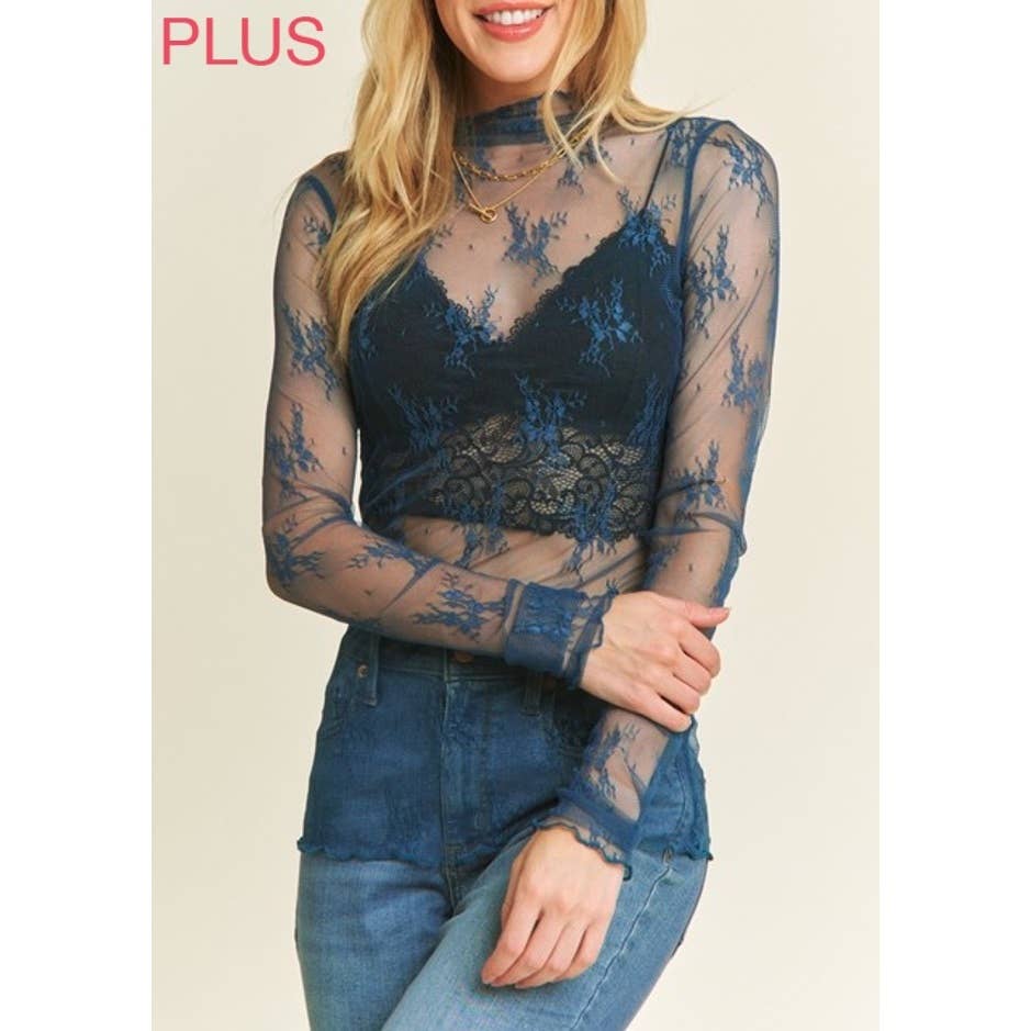 Coloring You – wholesale Blouse – Women’s – 9602X PLUS SIZE MESH LACE HIGH NECK LONG SLEEVE FITTED TOP9