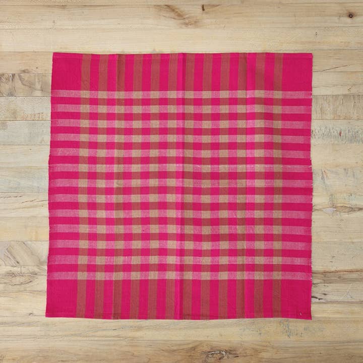 All Roads - Wholesale Dinner & Cloth Napkin - Grid Napkin Pair - Fuschia