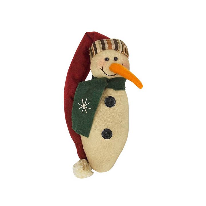 Boneco de neve de meio corpo de tecido com cachecol e chapéu de Papai Noel, parte inferior pesada, pé - 7,5" de altura por atacado de Birch Maison