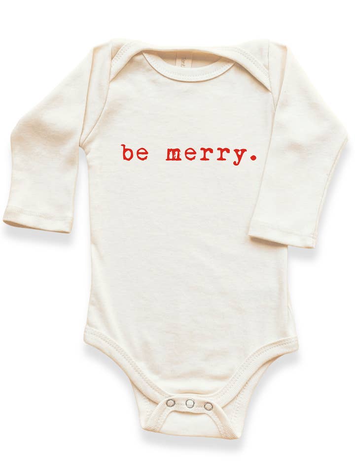 Be Merry Organic Cotton Baby Bodysuit Long Sleeve for wholesale by Tenth & Pine