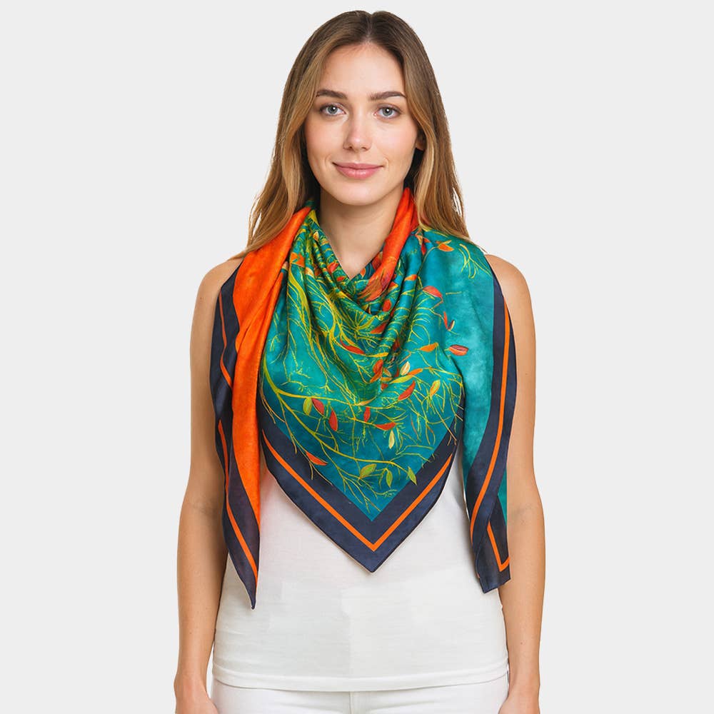 Sensibling Corp. - Venta al por mayor Bufanda - Mujer - Pañuelo Cuadrado Grande de Seda Elegante con Motivos Botánicos0