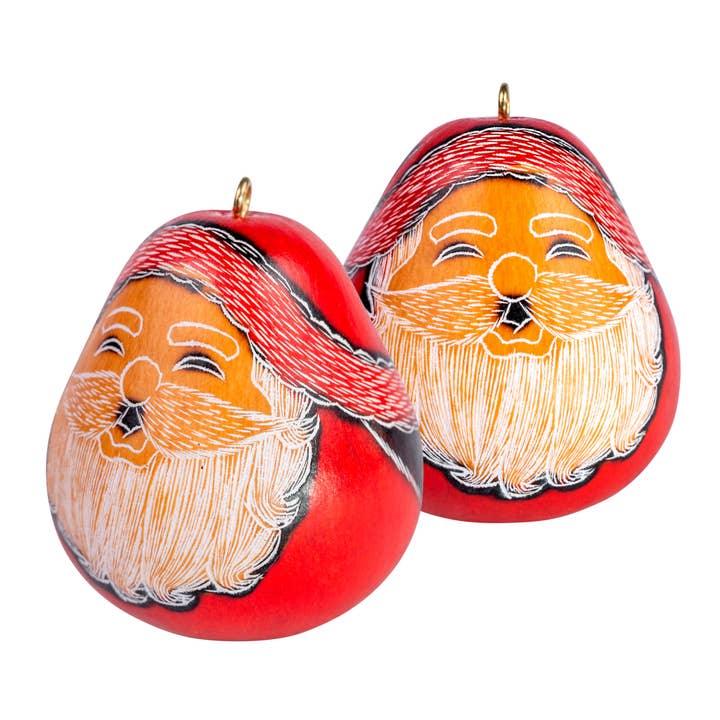Lucuma Designs - Wholesale Ornament - Santa Smile - Mini Gourd Ornament - Natural Holiday