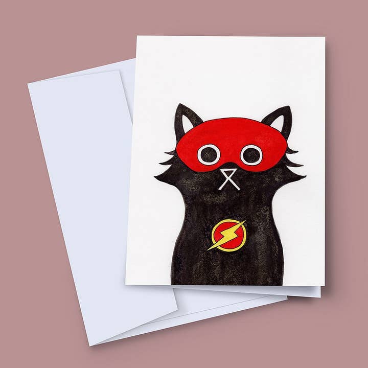Flash Cat Card, Superhero Card for wholesale by Baldy And The Fidget