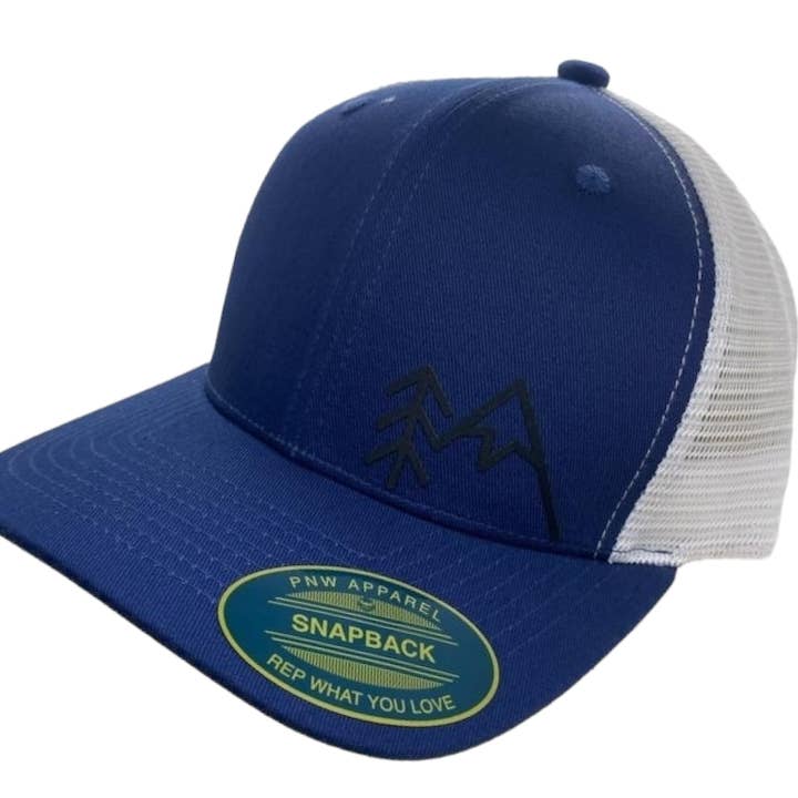 PNW Apparel - Wholesale Trucker Hat - Unisex - Mountains Trees Trucker Hat - Mesh Back Snapback Cap