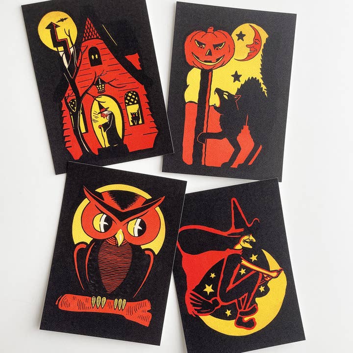 4 tryck set-Vintage Classic Spooky Season-bilder för wholesale av drawn by water