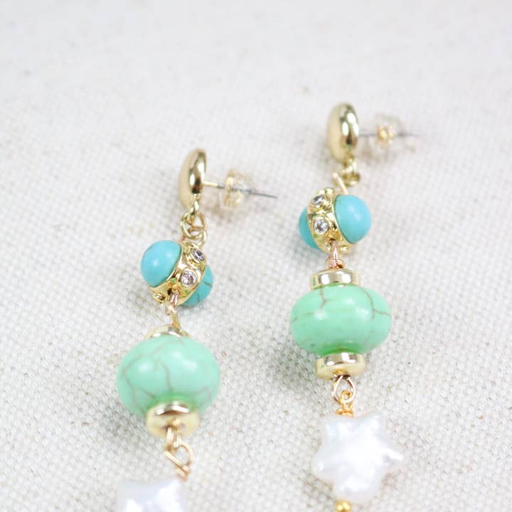 Turquoise + Chalcedony Stargazer Drop Earrings for wholesale by Taylor Reese