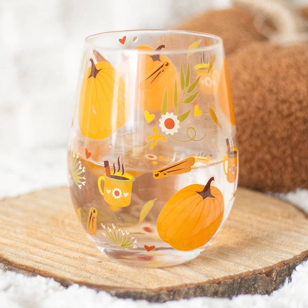 Something Different Wholesale – wholesale Drinking glass/cup – Autumn Days Pumpkin Print Stemless Glass