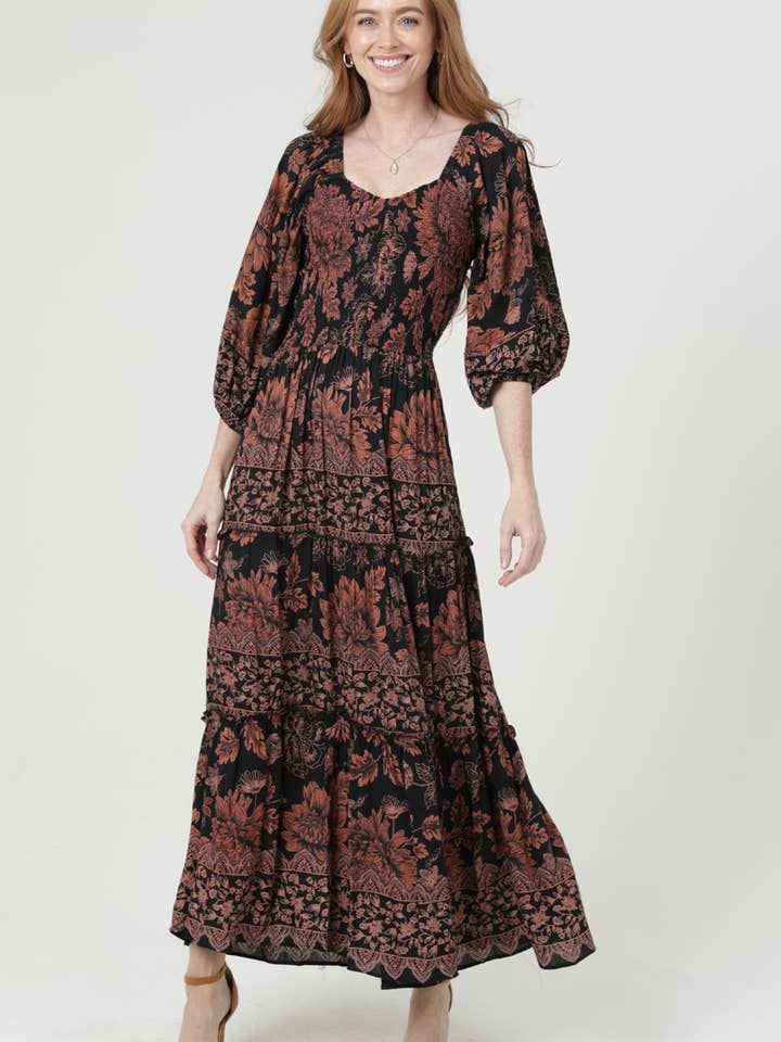 C4626-WB08 SMOCKED BODICE SWEETHEART NECKLINE MAXI DRESS WIT for wholesale by ANGIE