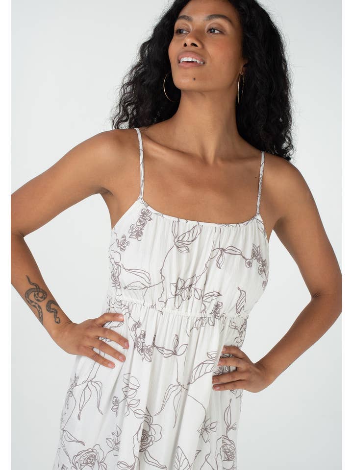 Natural Taupe Floral Scoop Neck Spaghetti Strap Maxi Dress for wholesale on Faire
