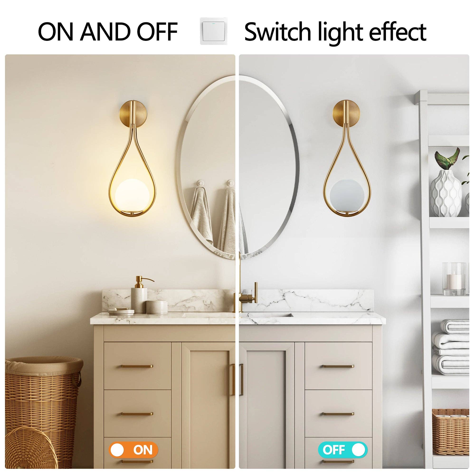 39F Inc. - Wholesale Sconce - Set of 2 Modern Golden Wall Sconces with Opal Glass Globe7