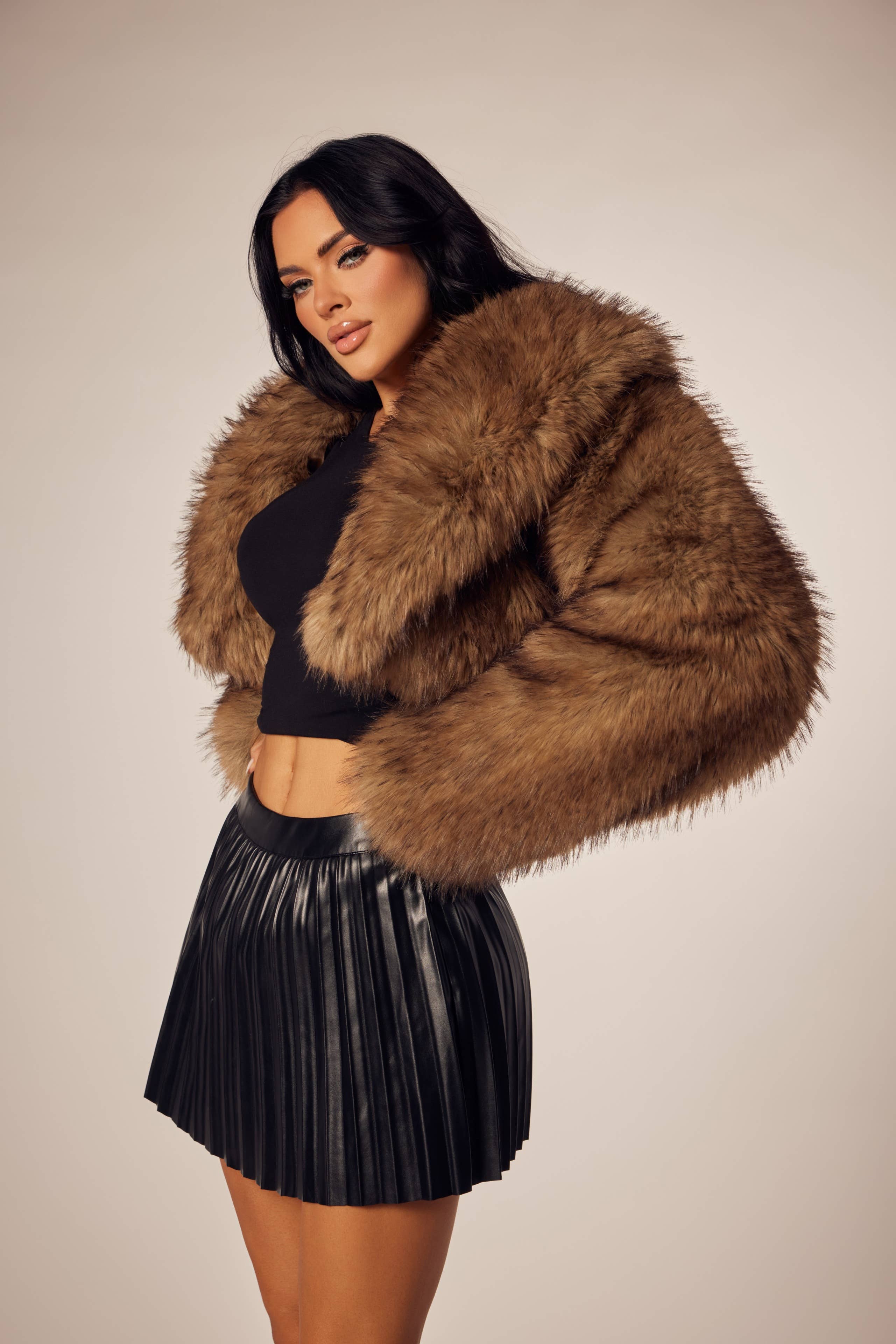 Brown Luxe Fur Fall Cropped Jacket for wholesale on Faire3