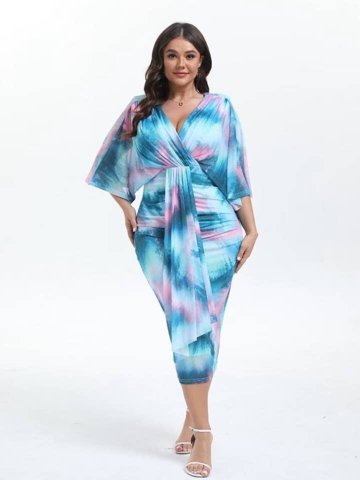 Mid-length printed plus-size dress - Luanda 2525-1 for wholesale by Lucas & Emma - Sarl RJ & co