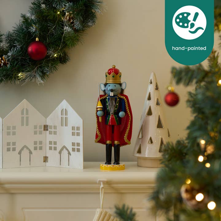 The Twiddlers - Wholesale Christmas Decoration - Wooden Christmas Mouse King Nutcracker Soldier, 30cm / 12"