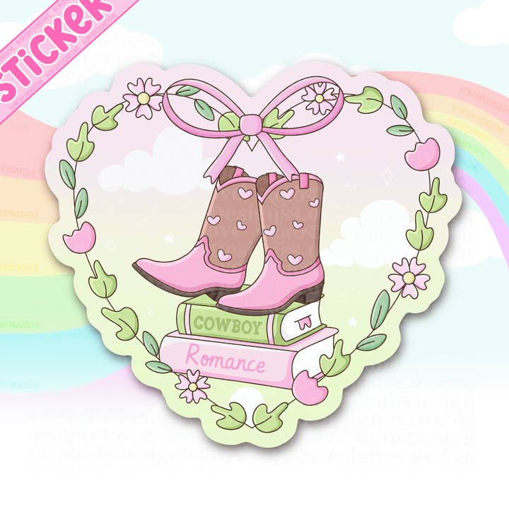 Autocollant cœur pastel de trope de livre de romance cowboy pour Kindle, pour la vente par RoroDesignsLove