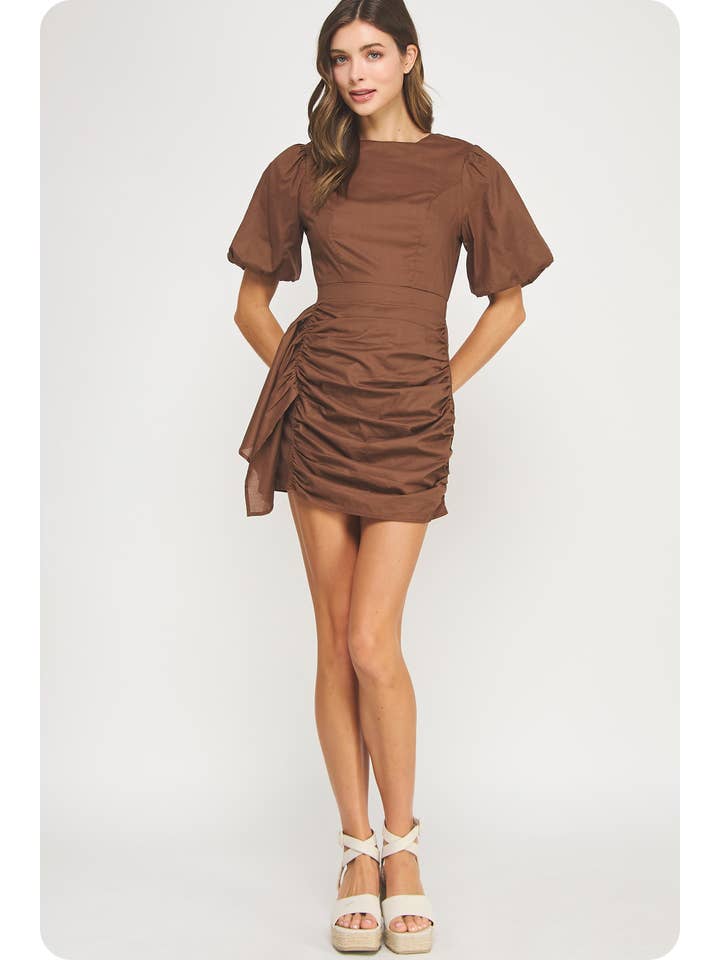 Strut & Bolt - Wholesale Dress - Women's - Ruched Short Puff Sleeve Voile Mini Dress57