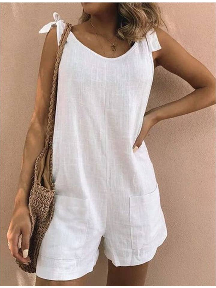 pinkblu02 - Wholesale Romper - Women's - Women Cotton Linen Patch Pocket Casual Rompers