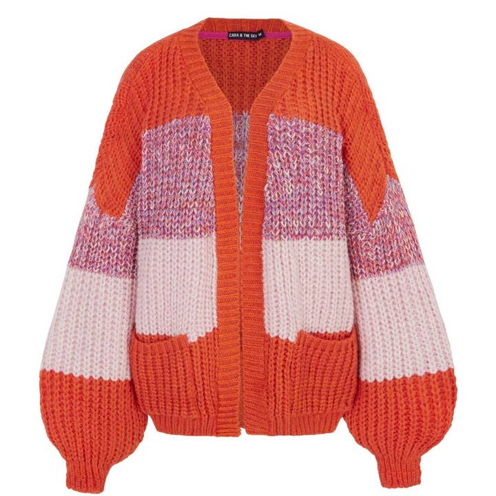 Cara & The Sky - Wholesale Cardigan - Women's - Janie Oversized Chunky Stripe Cardigan - Orange1