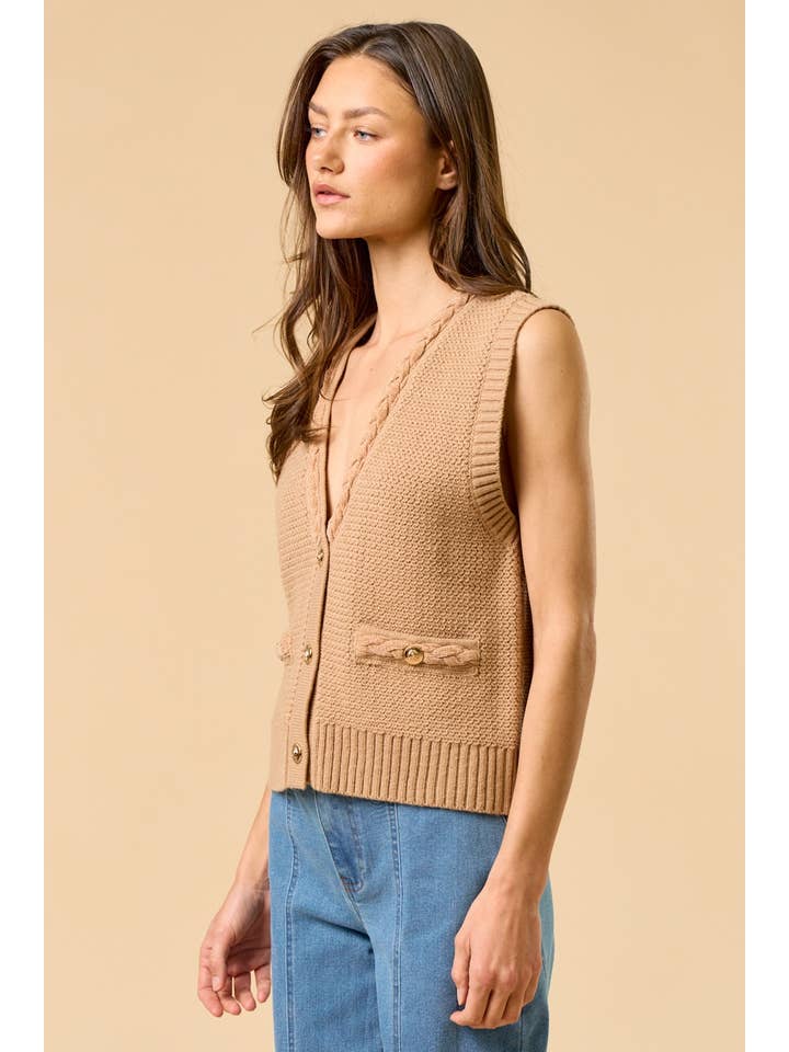 Lalavon - Vente Pull sans manches – femme - Gilet sans manches à boutons dorés ILT57643