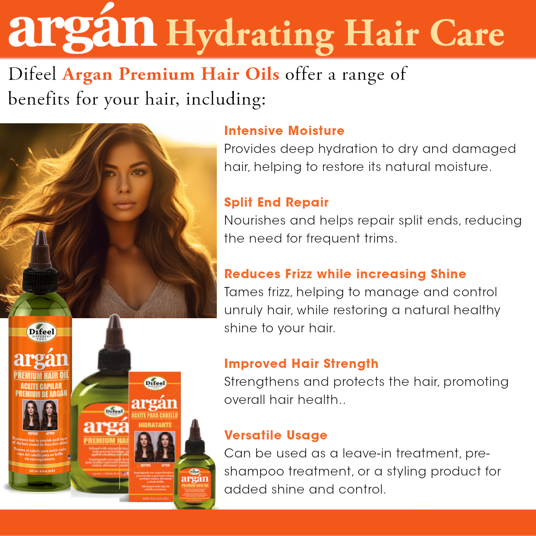 Difeel - Wholesale Hair Oil - Difeel Argan Hydrating Premium Hair Oil 8 oz.2