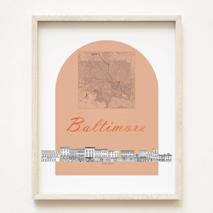 Impressão de Arte de Paisagem Urbana + Mapa de Baltimore, Maryland por atacado de Turn-of-the-Centuries