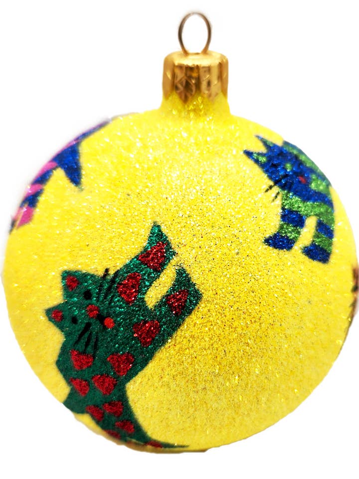 Cats Whimsy Handblown Glass Christmas Ornament for wholesale by Mia's Polish Treasures