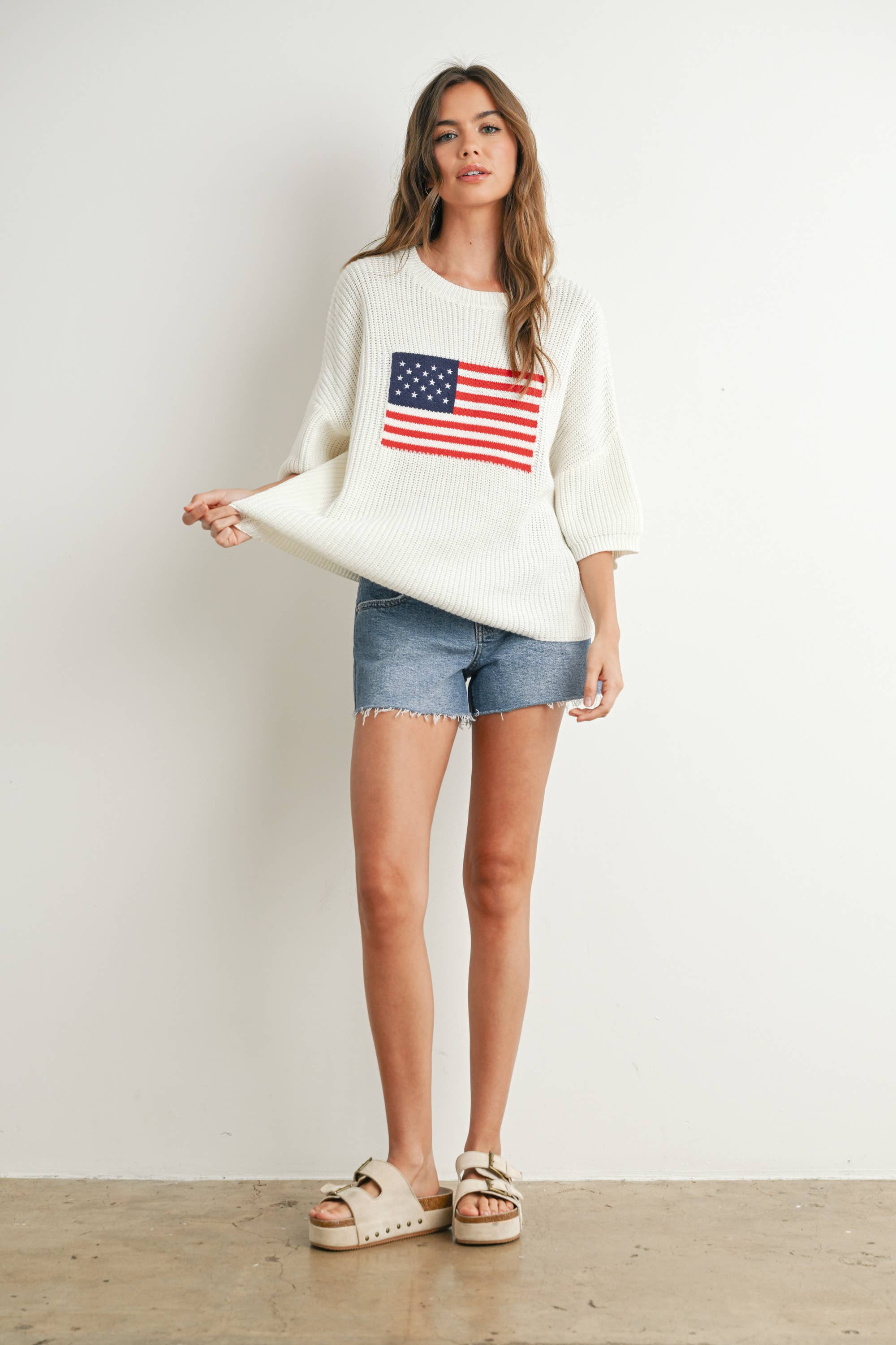 BUTTERMELON – Pulôver - Mulher por atacado – Suéter de tricô com estampa de bandeira - BMW76910