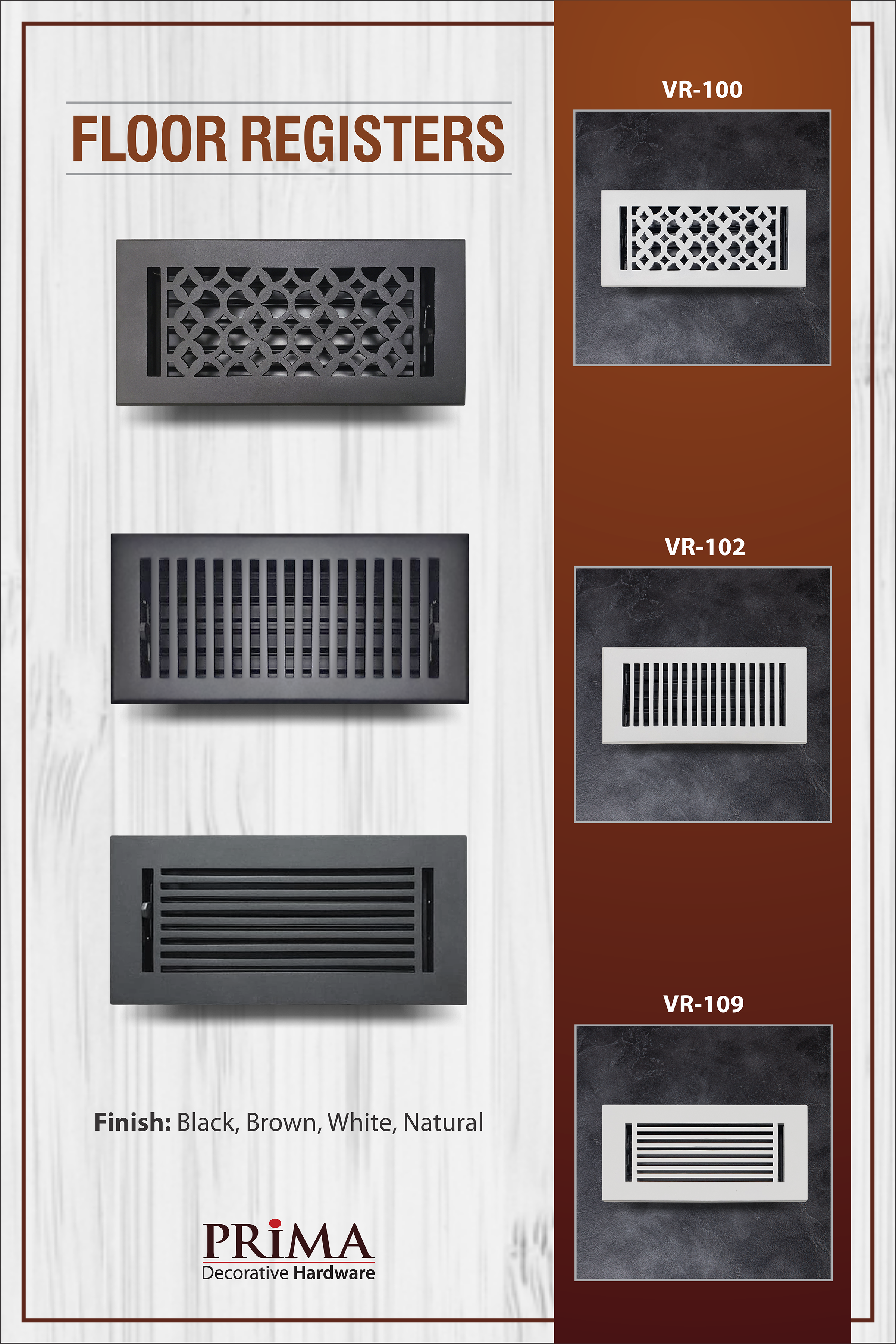 PRIMA DECORATIVE HARDWARE INC - Vendita all'ingrosso Attrezzatura per riscaldamento, ventilazione e condizionamento - Registro da pavimento in ghisa 8 «x 10" VR-1008