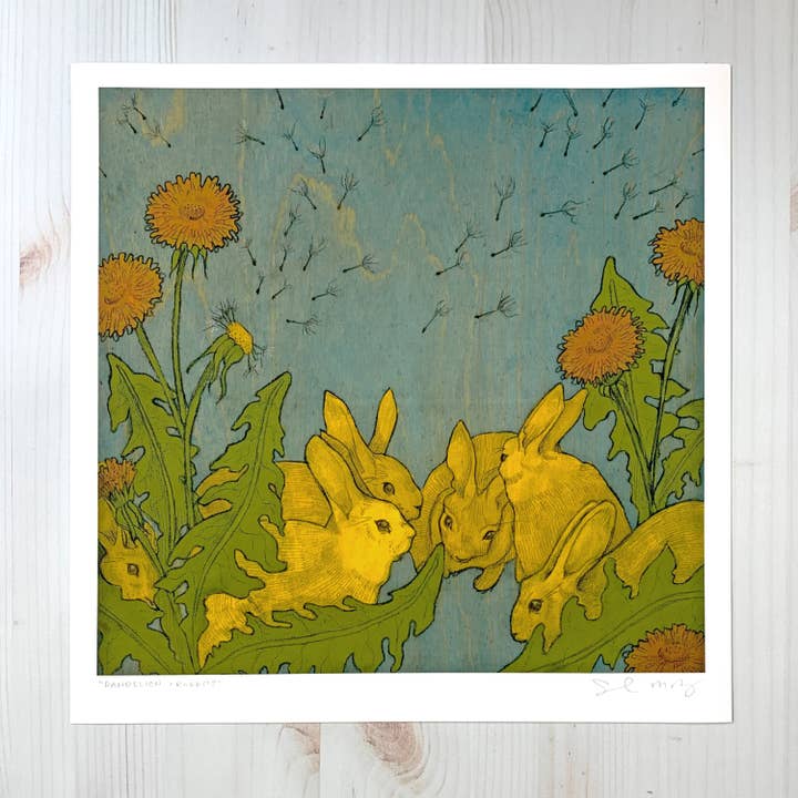 Dandelion and Rabbits - 12x12" Archival Print for wholesale by Sarah Draws Things