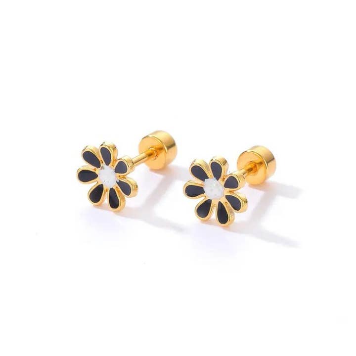 Flower blossom studs black for wholesale by Rosies