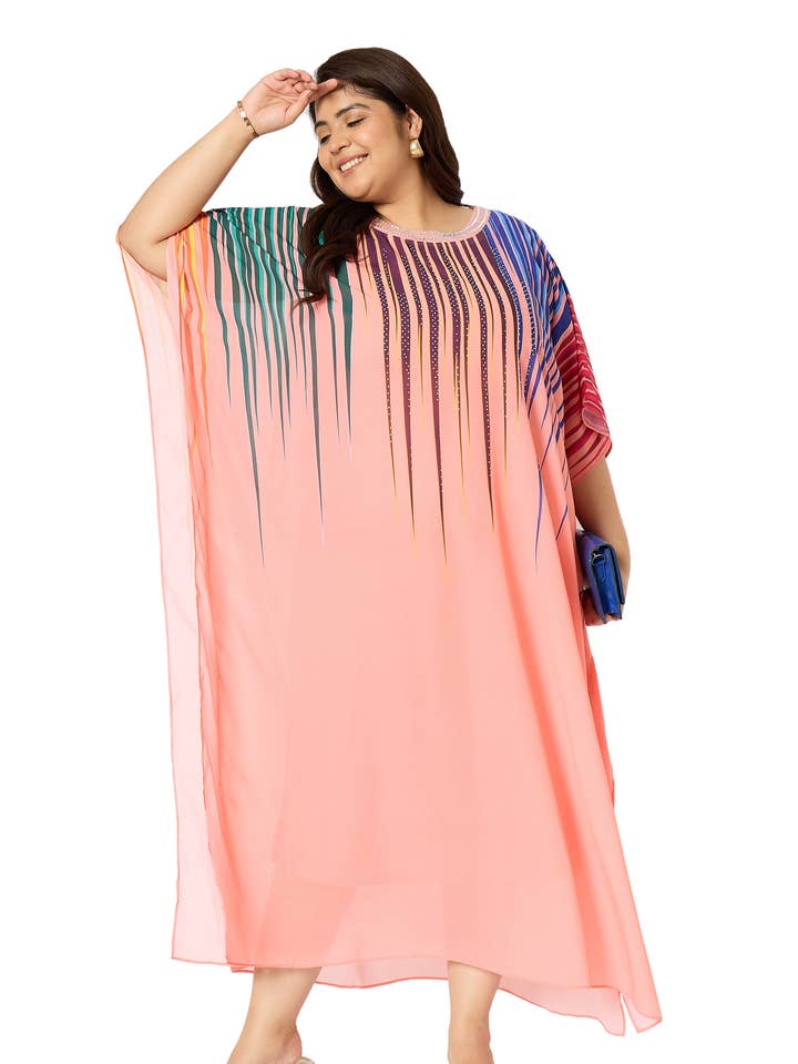 Georgette Baby Pink Tropical Kaftan for Women Plus Size for wholesale by GYPSIE BLU