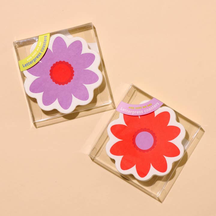 And Here We Are - Wholesale Coasters - Blume - Letterpress Reusable Vellum Coasters (8) - Flower, Daisy, Floral - Made in USA - Fathers Day Gift Summer