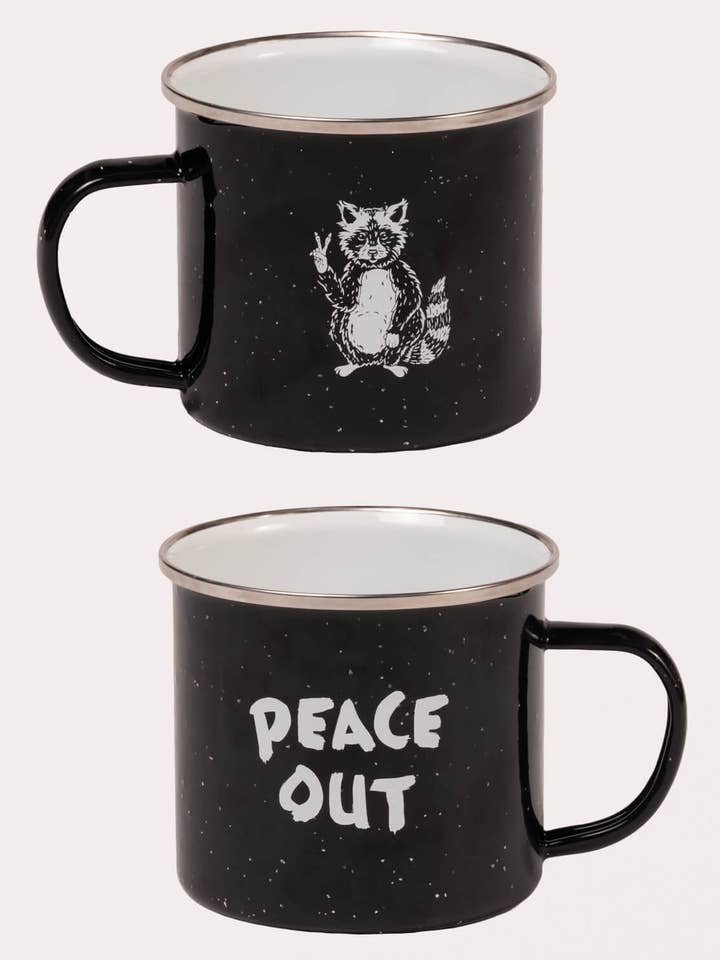 Peace Out Raccoon Enamel Camping Cup for wholesale by Soul Flower