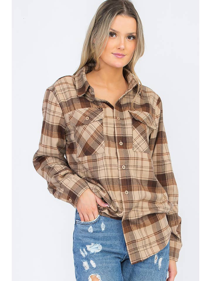 WEIV - Wholesale Button Down Shirt - Women's - FL102 Womens Boyfriend Flannel Checkered Plaid Long Sleeve3