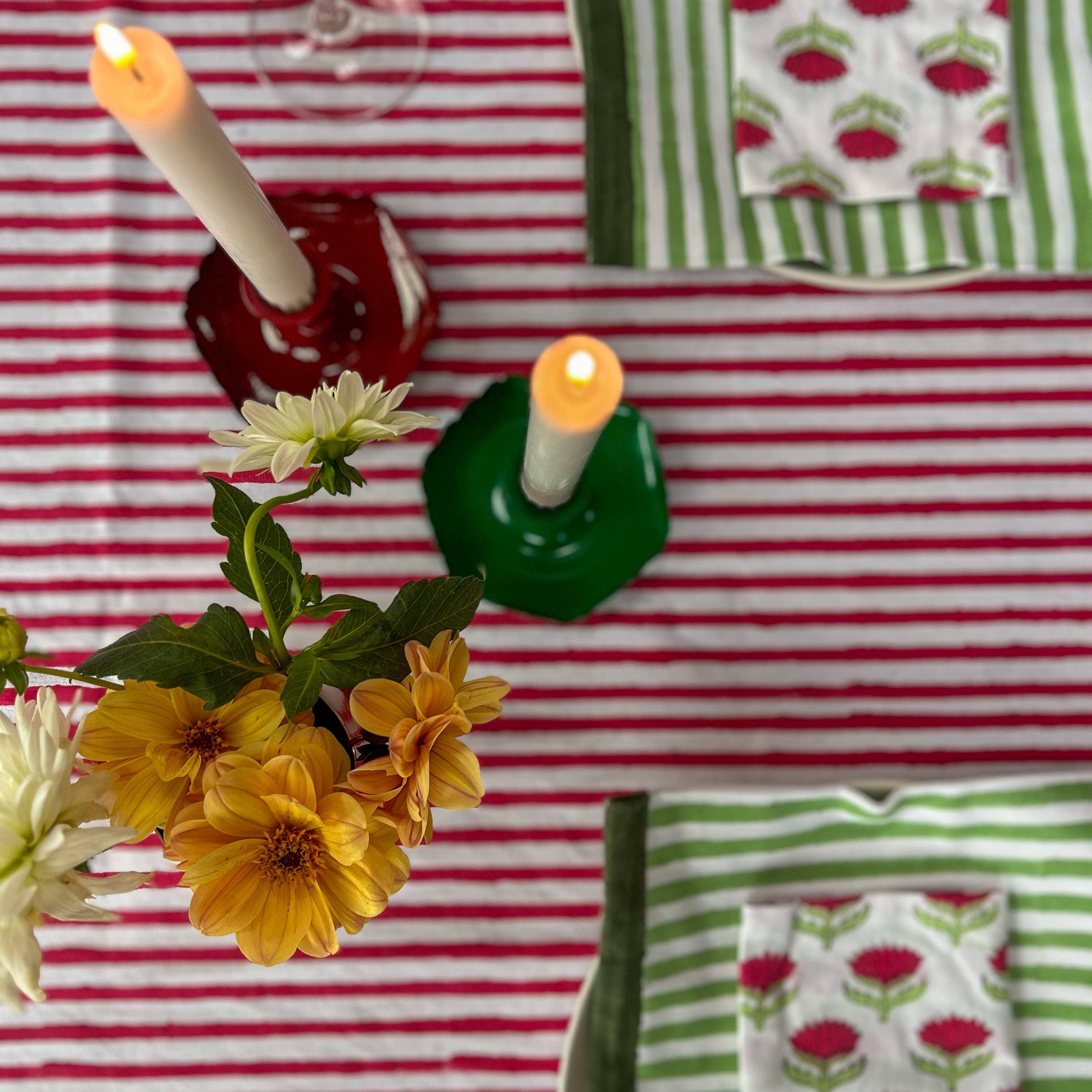 Constance & Denny - Wholesale Tablecloth - NEW RED STRIPE hand block printed tablecloth2
