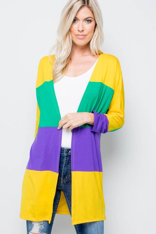 MULTI MARDI GRAS OPEN CARDIGAN for wholesale on Faire