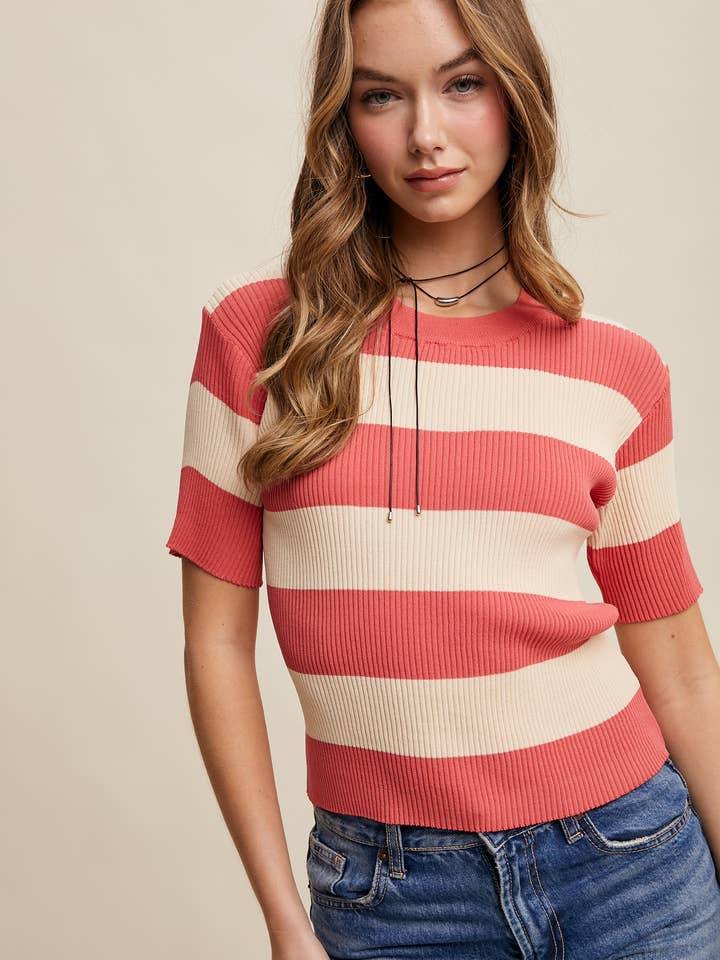 Maglione a righe leggero a coste LSW0969 per la vendita all'ingrosso da parte di Listicle