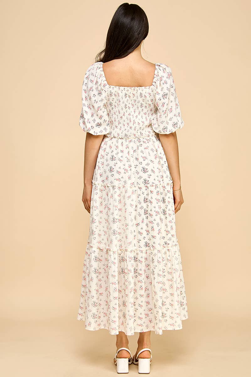 Million Colors - Wholesale Dress - Women's - Hattie Floral Puff Sleeve Square Neck Tiered Midi Dress4