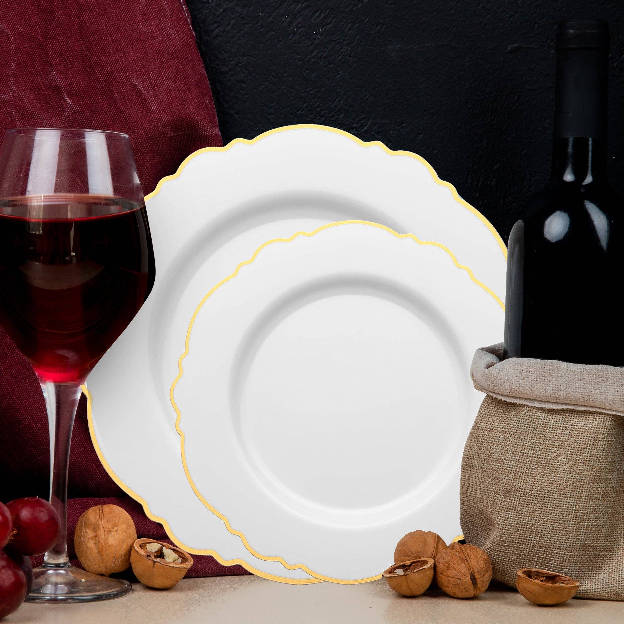 Smarty had a Party – Großhandel Essgeschirr-Set – Weißes Einweggeschirr-Set mit Goldrand - 120 Gäste9