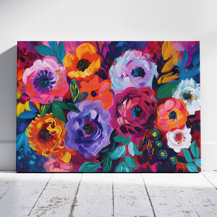 Flores Audaces en Tonos Vivos - Impresión en Lienzo Enmarcado para Pared para venta al por mayor de House Prints