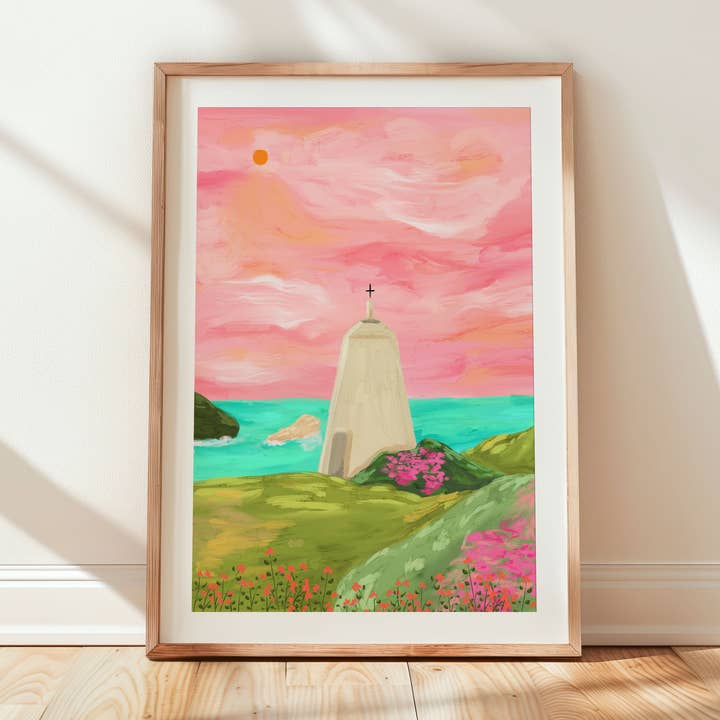 Portreath Cornwall Art Print, Colourful, Coastal for wholesale by Georgie King Designs