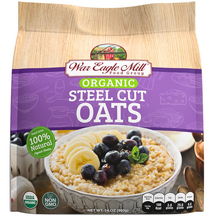 Organic Steel Cut Oats – 24 oz Bag for wholesale by War Eagle Mill Food Group
