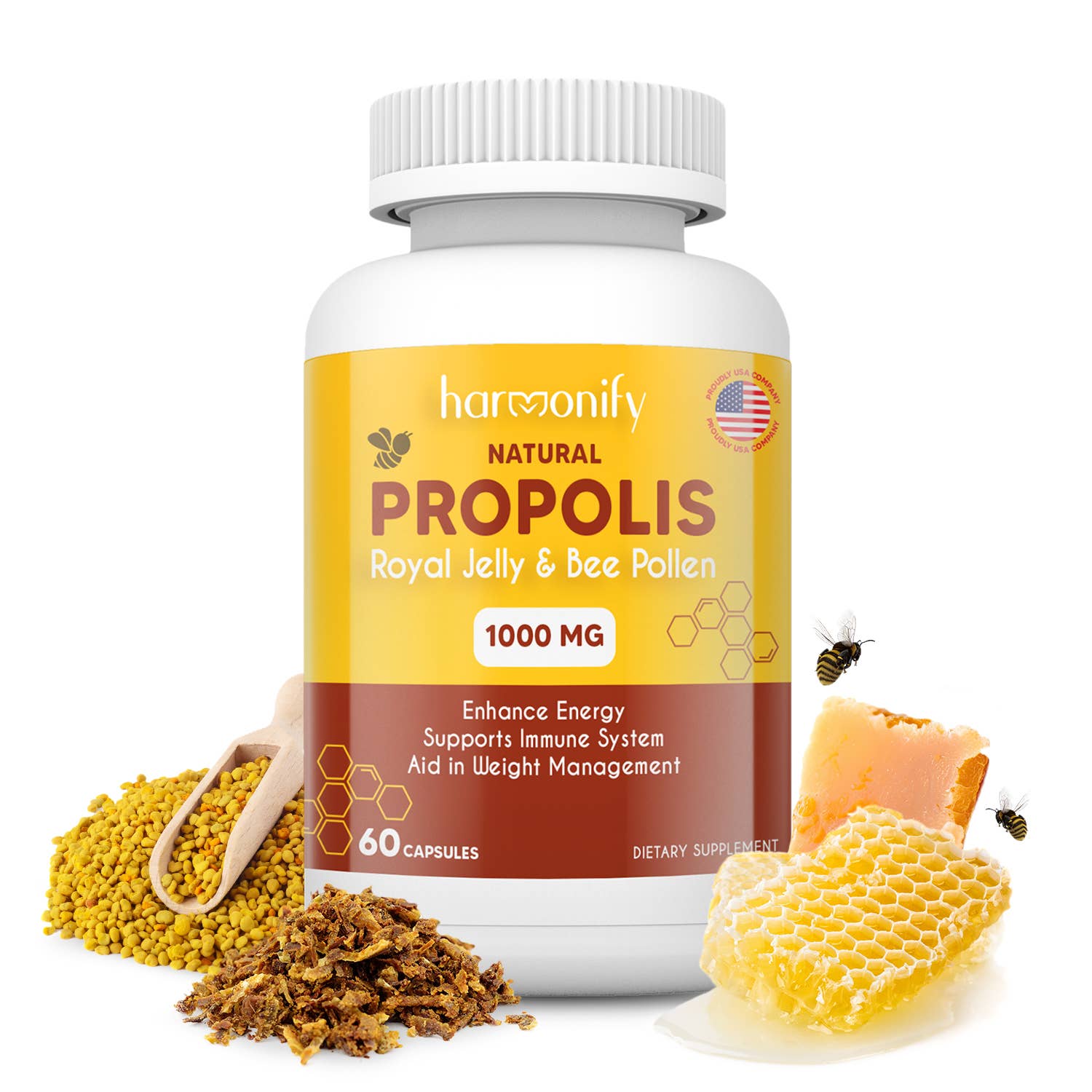 HARMONIFY - Wholesale Oral Supplement/Vitamin - Natural Propolis, Royal Jelly Bee 1000mg for Immune Support3