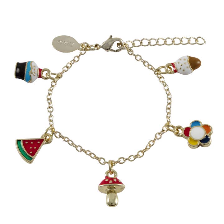 Gold Plated Brass Chain Bracelet with Enamel Charms for wholesale by Dlux Jewels